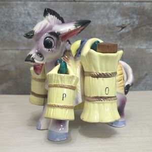 Vintage Ceramic Donkey Figurine with Yellow Barrels